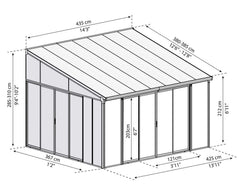 SanRemo 13'x14' Wall-Mounted Solarium-Gray by Palram-Canopia
