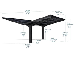 Sydney Wave 20'x20' Double Carport Wing Kit-Black/Solar Gray by Palram-Canopia