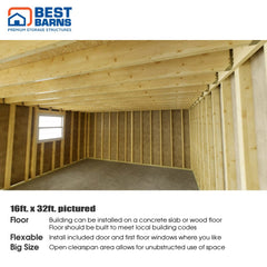 Crafted Colossal Barndominium Kit 16'x28'-16'x32' By Best Barns Shed Kit Best Barns