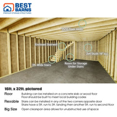 Maker's Loft XL w Full Second Floor Garage Kit Series 16x20-16x32 By Best Barns Garage Kit Best Barns