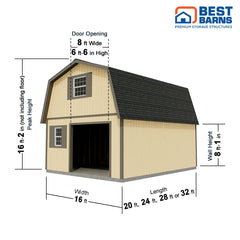 Maker's Loft XL w Full Second Floor Garage Kit Series 16x20-16x32 By Best Barns Garage Kit Best Barns