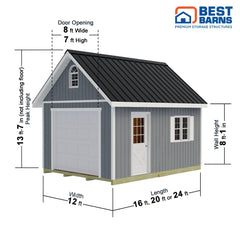 Tailored Titan-Tall w/Loft Garage Kit Series 12x16, 12x20 & 12x24 By Best Barns Garage Kit Best Barns